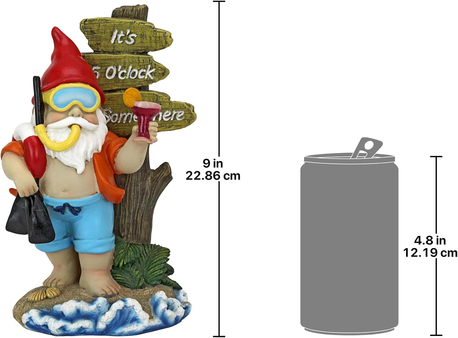 Garden Gnome Statue - Happy Hour Tropical Garden Gnome - Scuba Lawn Gnome