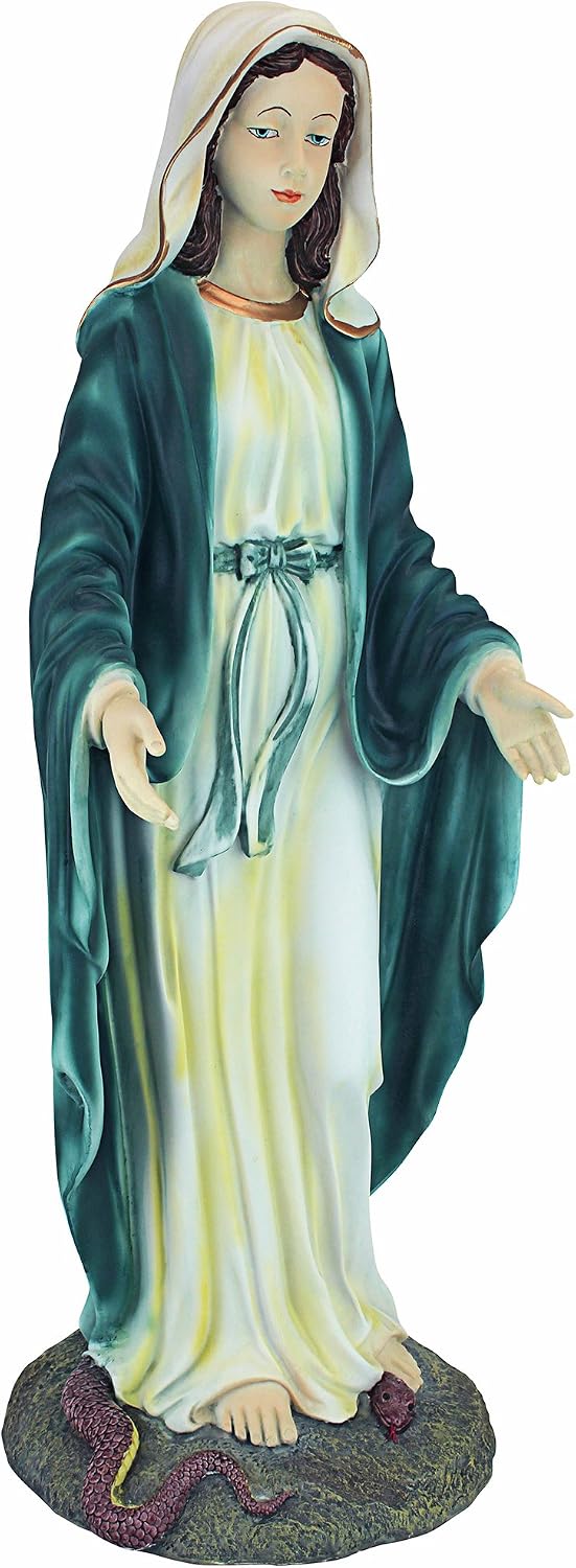 Design Toscano Virgin Mary Blessed Mother of Immaculate Conception Religious Garden Statue, 23 Inch Tall, Cast Stone Resin, Full Color Finish