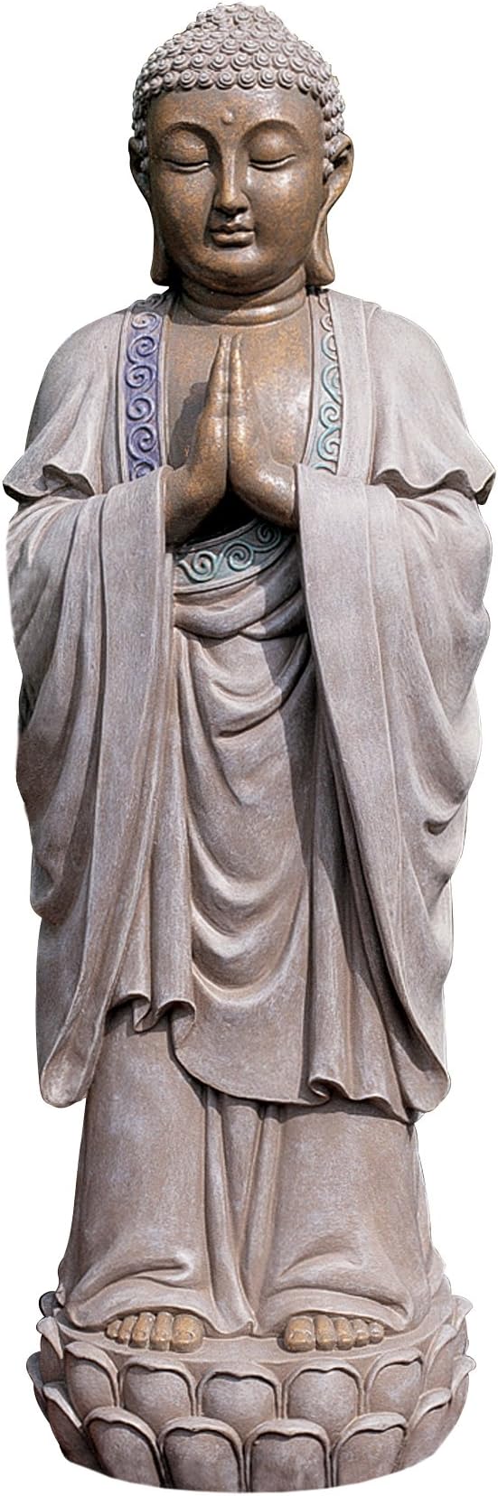 Design Toscano Bodh Gaya Asian Garden Statue, 9 inches wide, 30 inches tall, Cast Stone Resin, Faux Stone & Metallic Finish Bodh Gaya Buddha