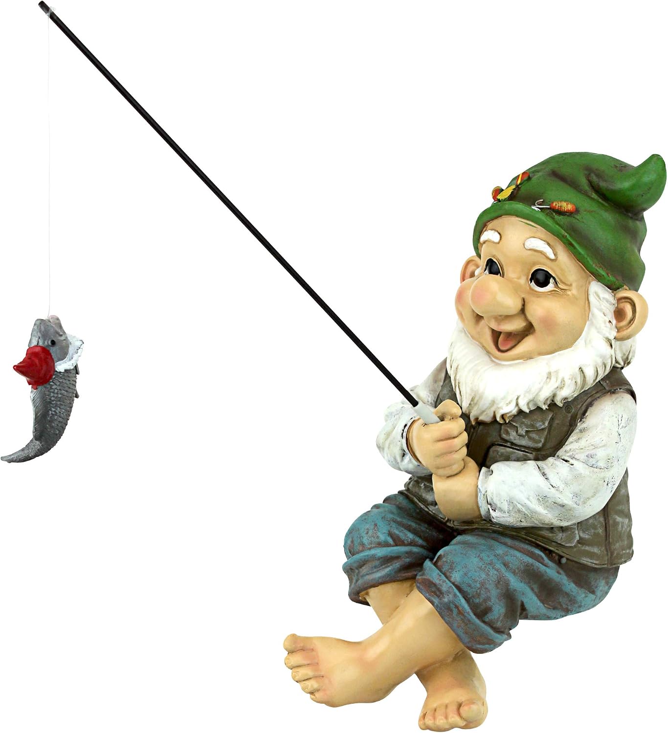 Design Toscano Ziggy with Fishing Pole Garden Gnome Indoor/Outdoor Shelf Ziggy the Fishing Gnome