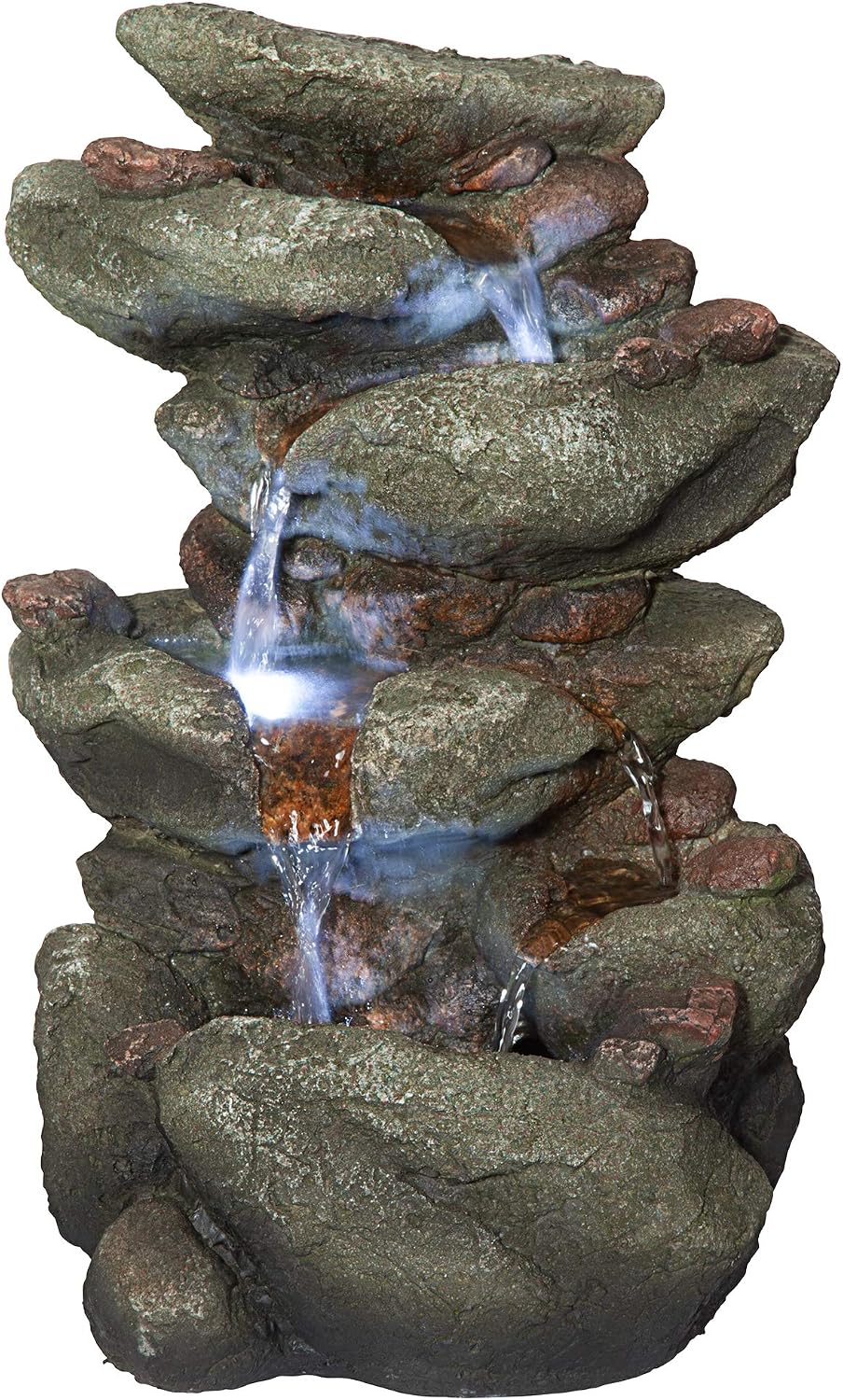 Design Toscano Rocky Range Pass Cascading Waterfall Illuminated Tabletop Fountain Faux Stone