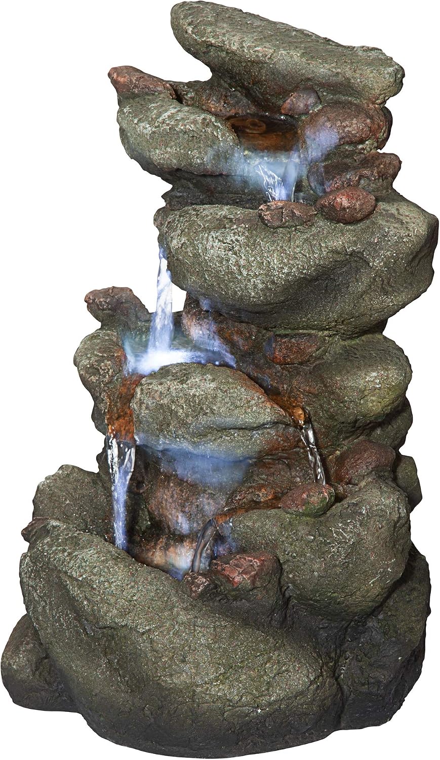 Design Toscano Rocky Range Pass Cascading Waterfall Illuminated Tabletop Fountain Faux Stone