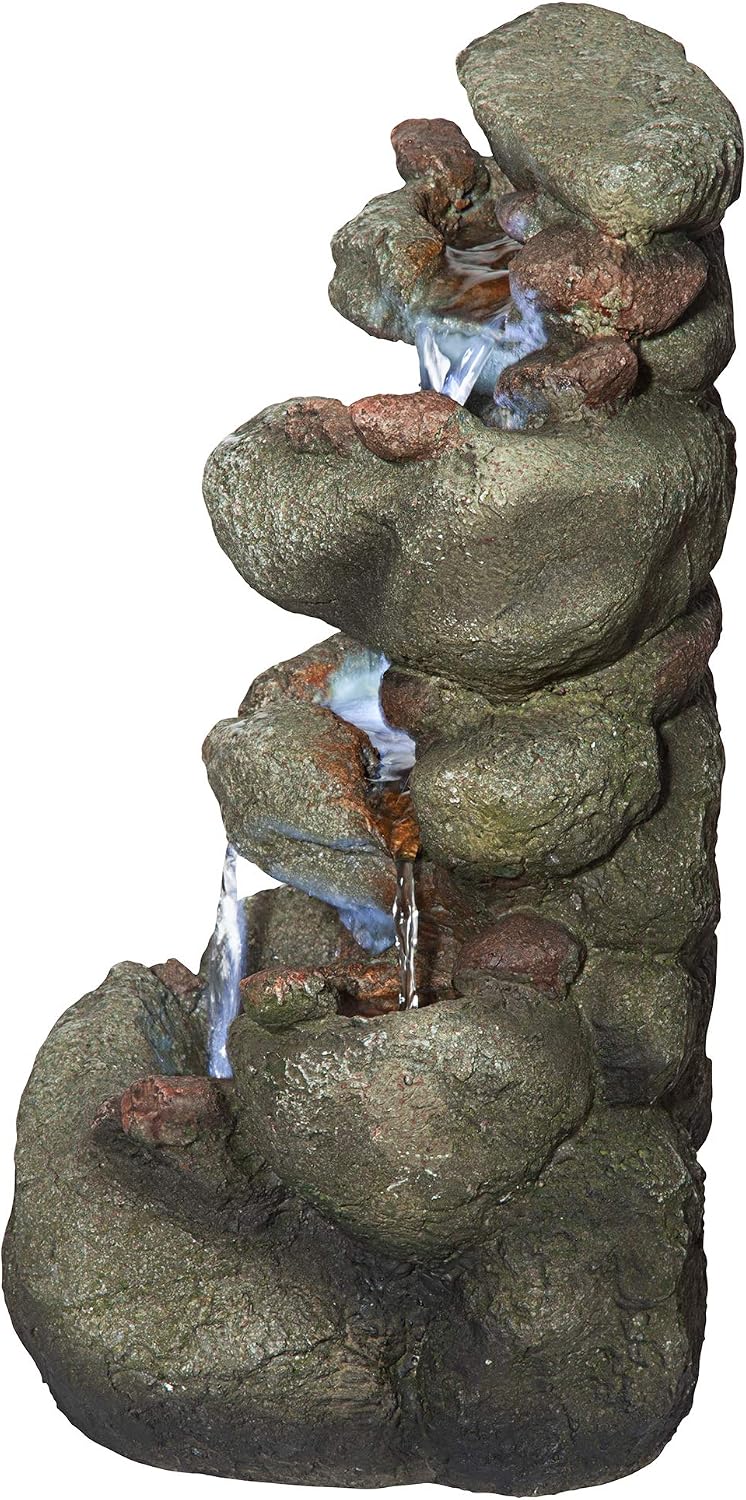 Design Toscano Rocky Range Pass Cascading Waterfall Illuminated Tabletop Fountain Faux Stone