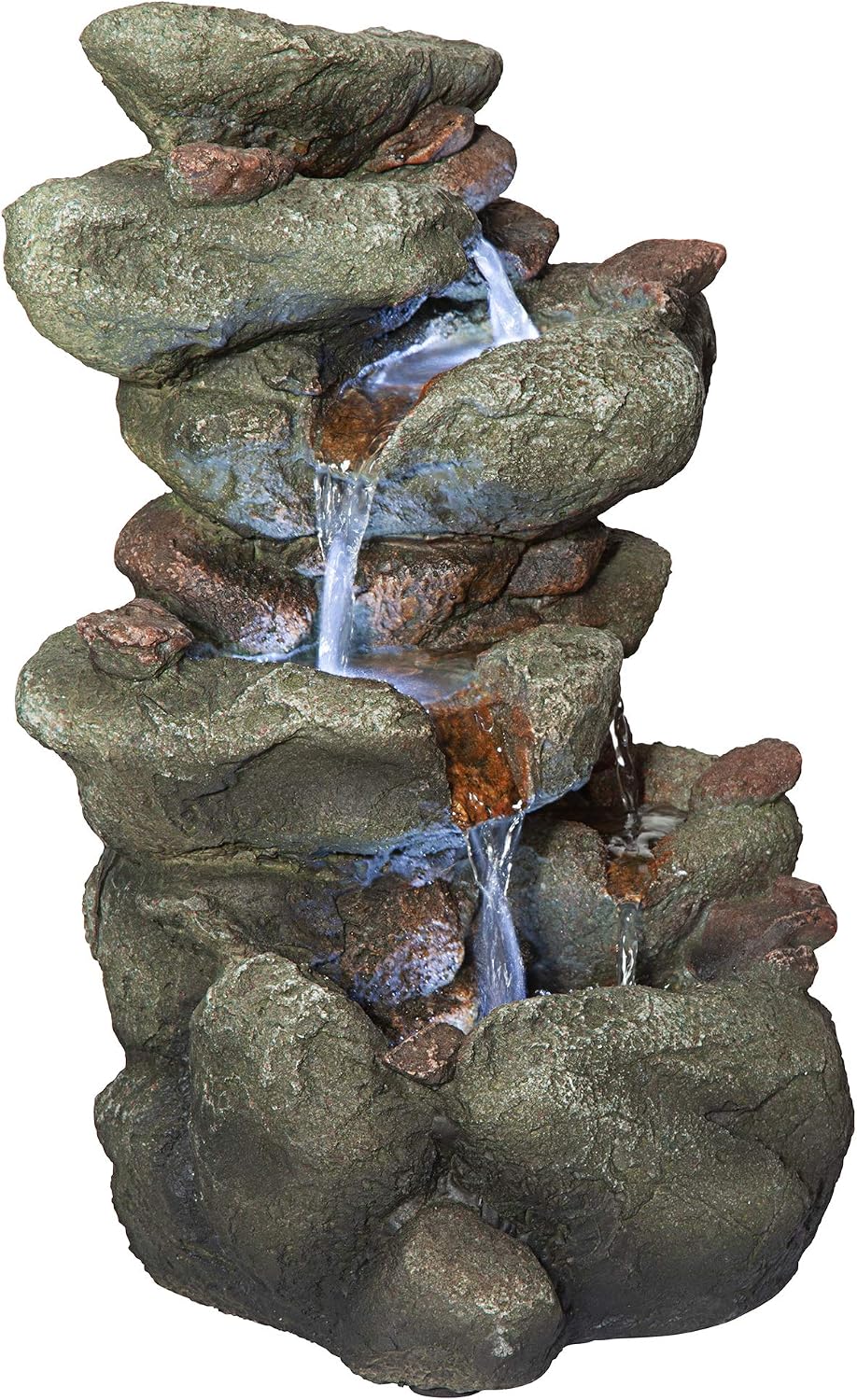 Design Toscano Rocky Range Pass Cascading Waterfall Illuminated Tabletop Fountain Faux Stone