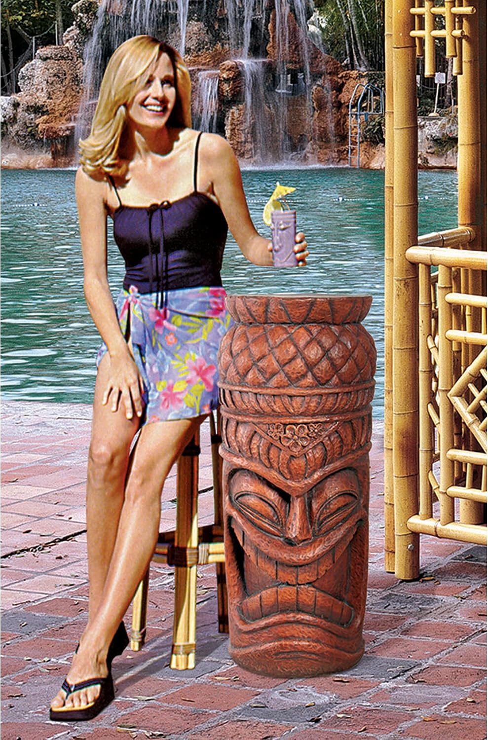 S/2 Grand Island Tiki Cocktail Consoles Woodtone