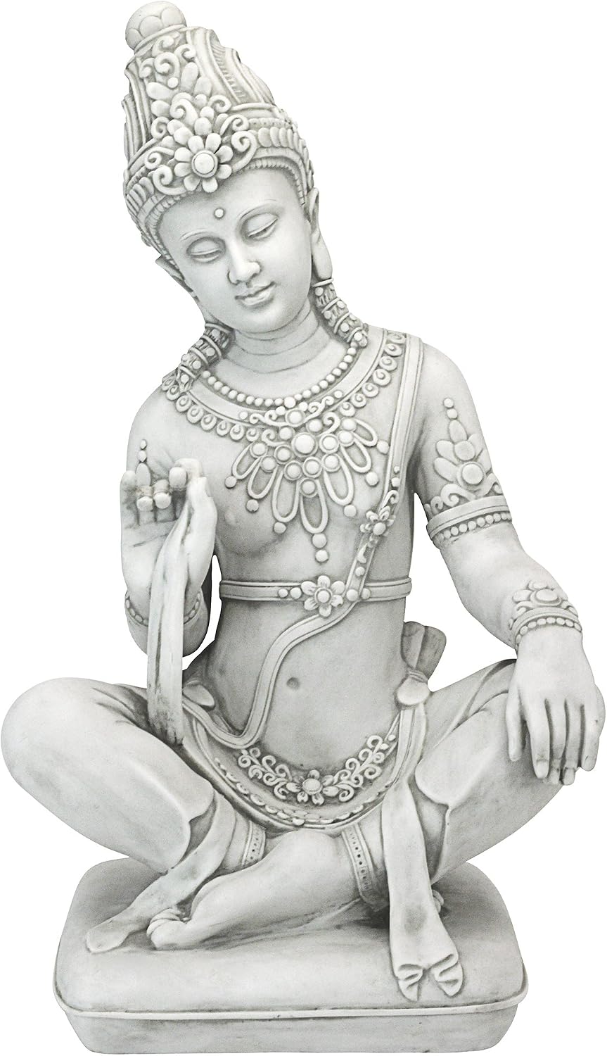 Design Toscano Sitting Thai Teppanom Beautiful Being Asian Garden Statue, 21 Inch, Resin, Faux Stone Finish Antique Stone