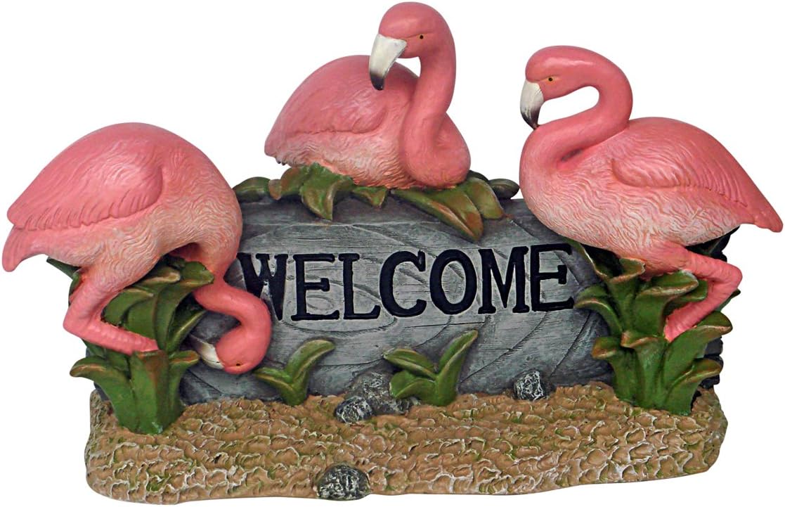 Design Toscano Pink Flamingo Welcome Statue, Multicolored 14.5"Wx6"Dx9.5"H