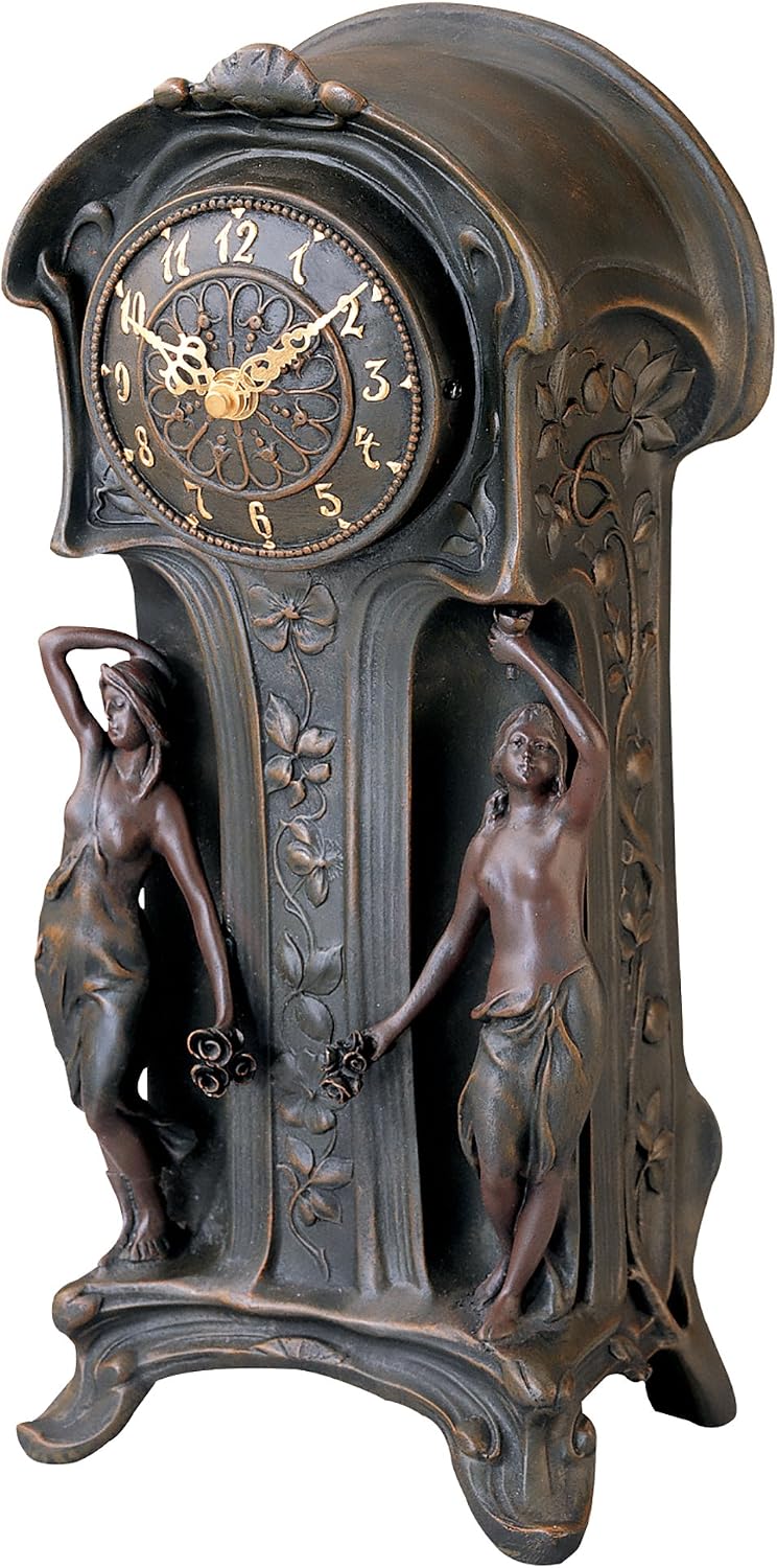 Design Toscano KY8022 Dual Maiden Art Nouveau Mantelpiece Clock, Verdigris