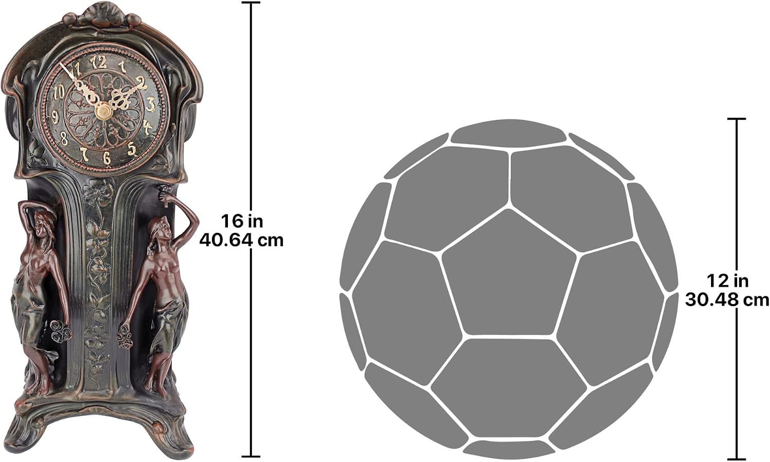 Design Toscano KY8022 Dual Maiden Art Nouveau Mantelpiece Clock, Verdigris