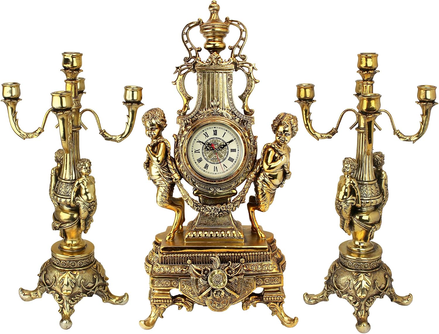 Design Toscano Grande Chateau Beaumont Clock and Candelabra Ensemble, 24 Inch, Complete Set of 3 Pcs, Polyresin, Gold