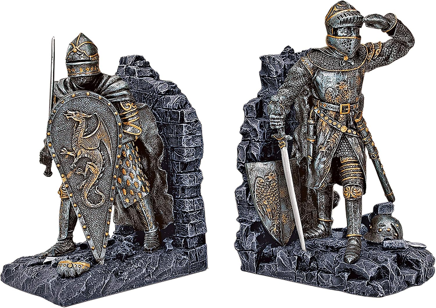 Design Toscano Arthurian Knight Bookends,Grey Stone,8 Inch, Set of Two