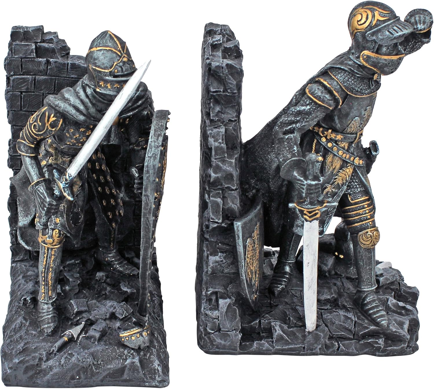 Design Toscano Arthurian Knight Bookends,Grey Stone,8 Inch, Set of Two