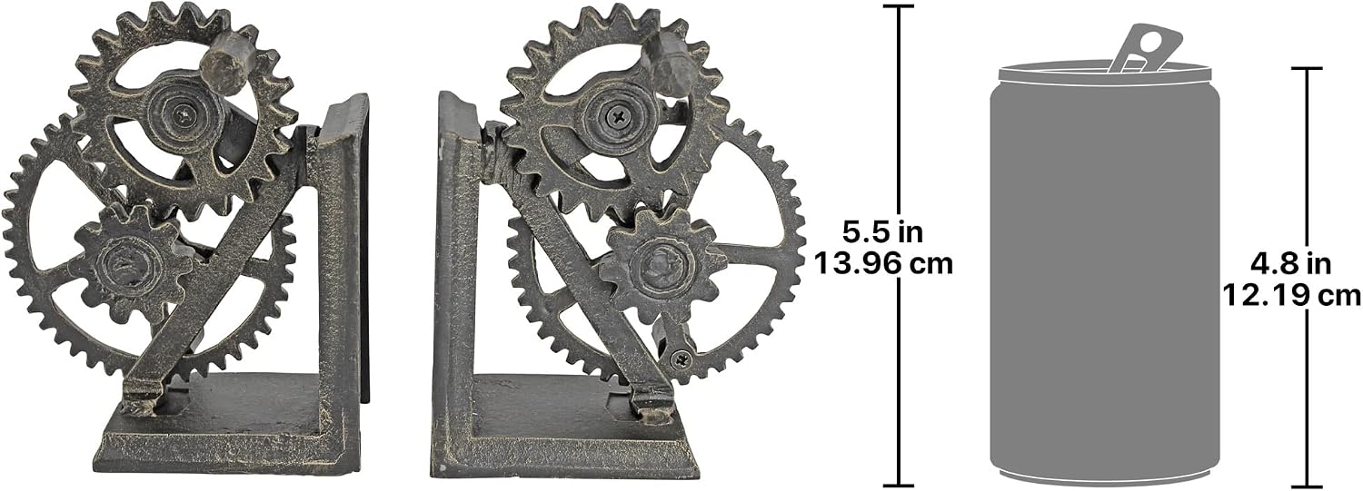 Design Toscano Industrial Gear Sculptural Iron Bookends