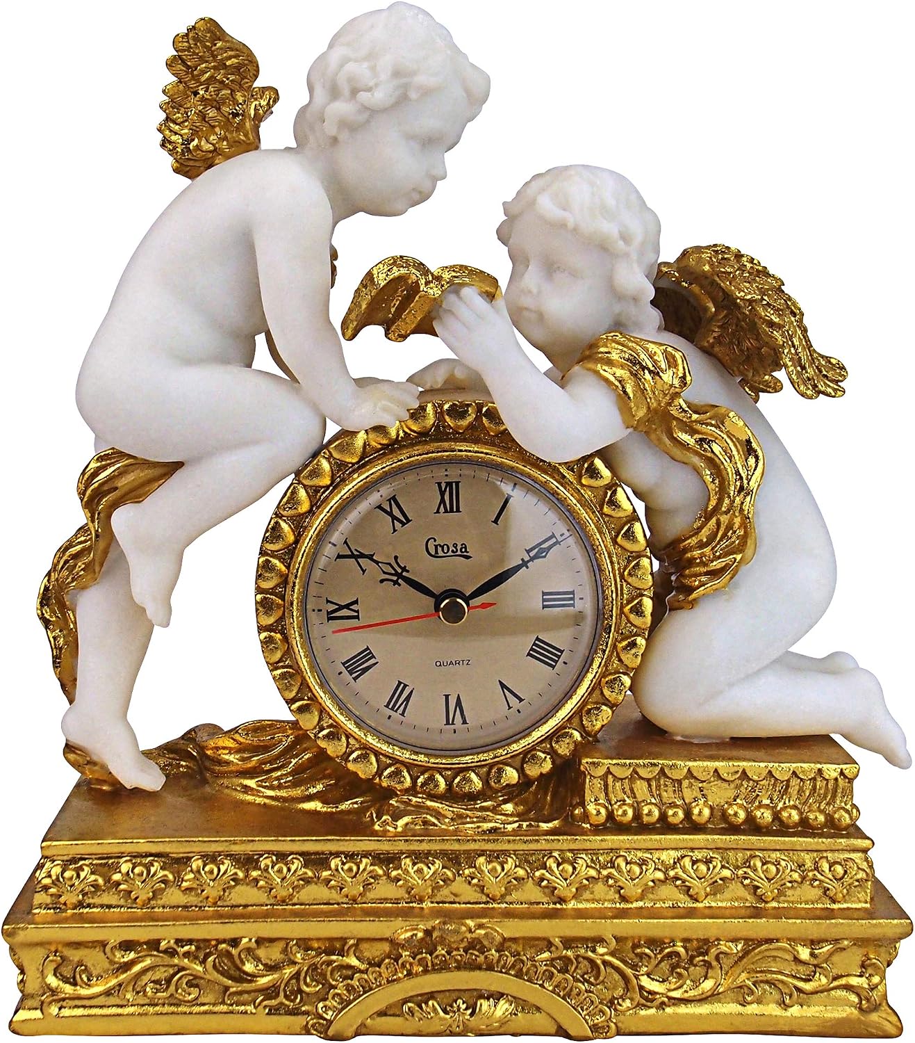 Design Toscano Chateau Carbonne Cherub Mantel Clock Statue, 10 Inch, Polyresin, Gold and Ivory