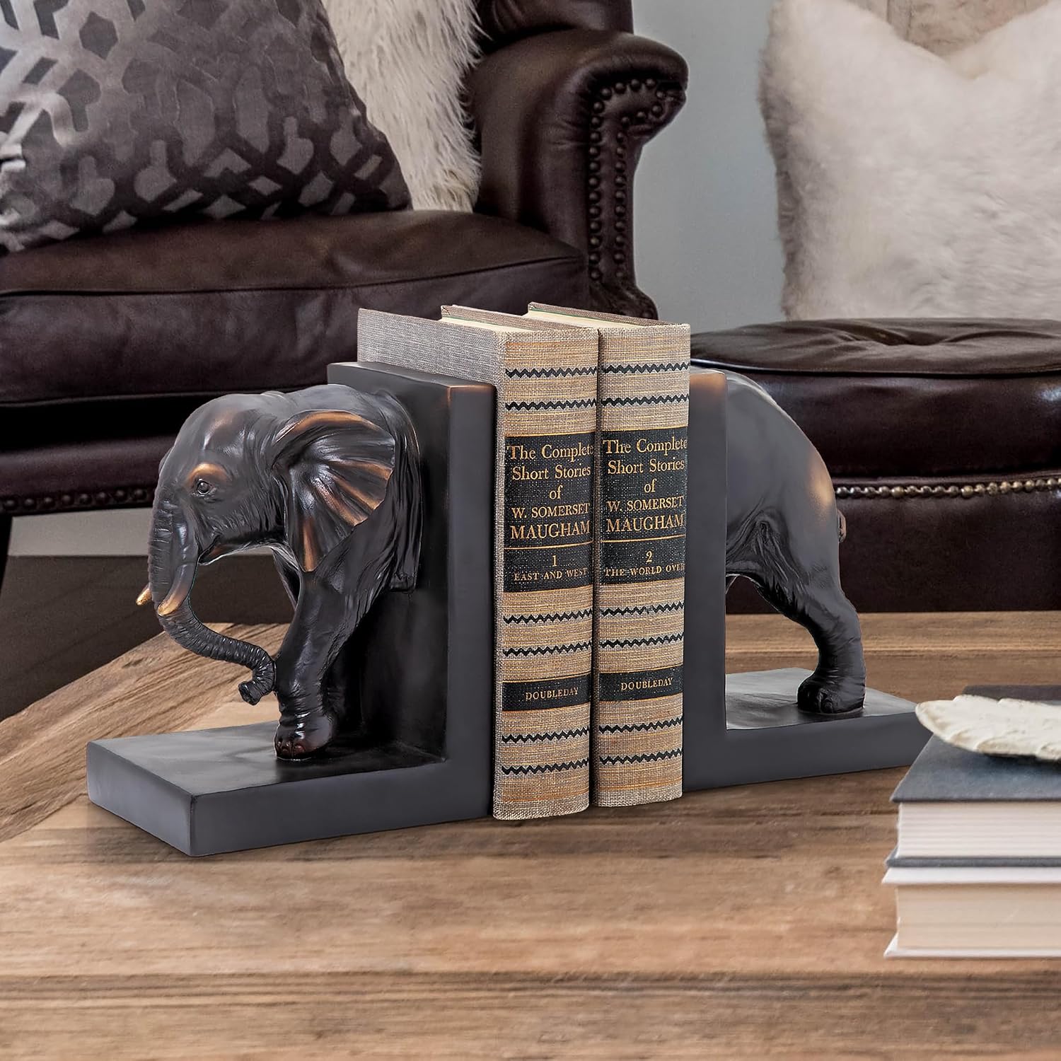 Design Toscano Elephant Bookends Statue, 7 Inch, Set of Two, Faux Bronze,QM2859800