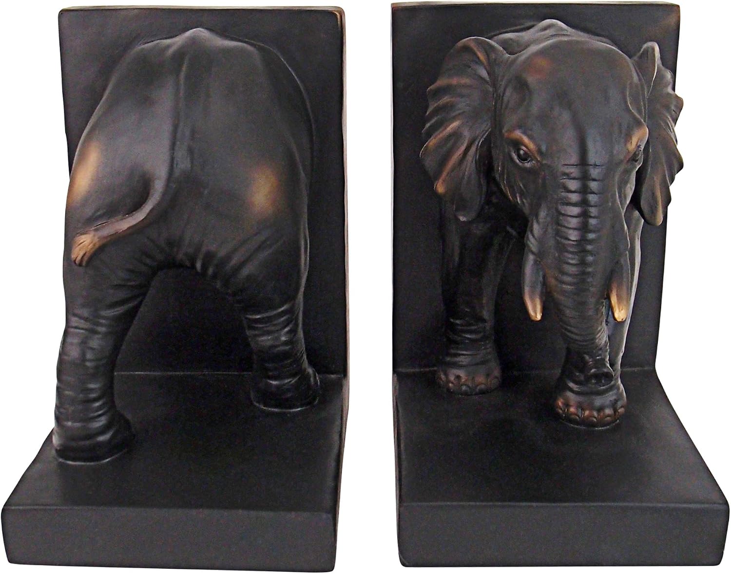 Design Toscano Elephant Bookends Statue, 7 Inch, Set of Two, Faux Bronze,QM2859800