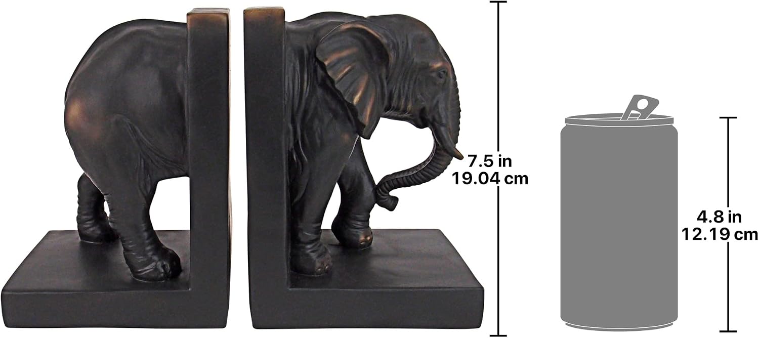 Design Toscano Elephant Bookends Statue, 7 Inch, Set of Two, Faux Bronze,QM2859800