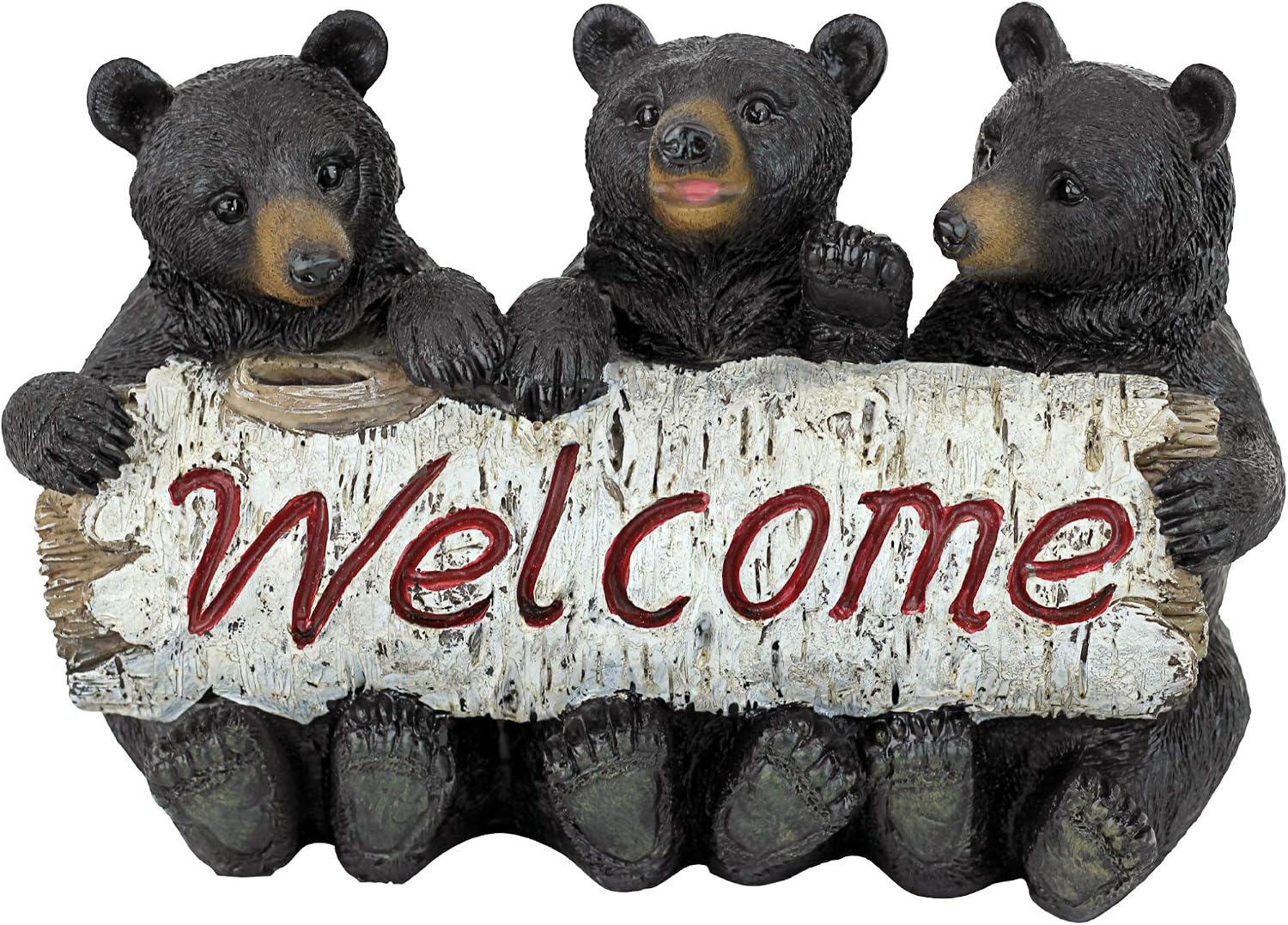 Design Toscano Black Bear Cubs Outdoor Welcome Sign Animal Statue, 11 Inch, Resin, Full Color Finish