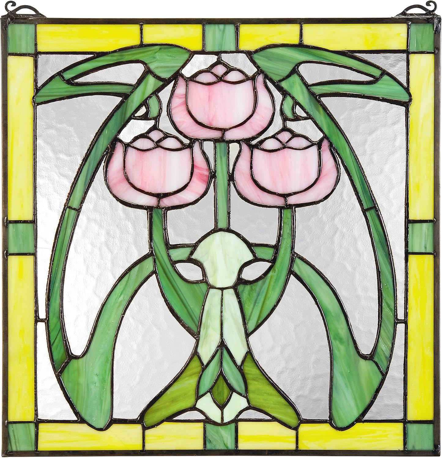 Design Toscano Glasgow Basket Tiffany-Style Stained Glass Window Nouveau Pink