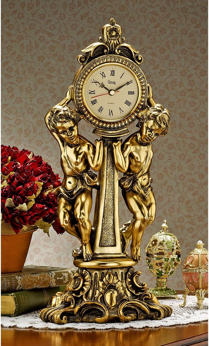 Design Toscano Amboise Twin Cherubs Mantle Clock, gold