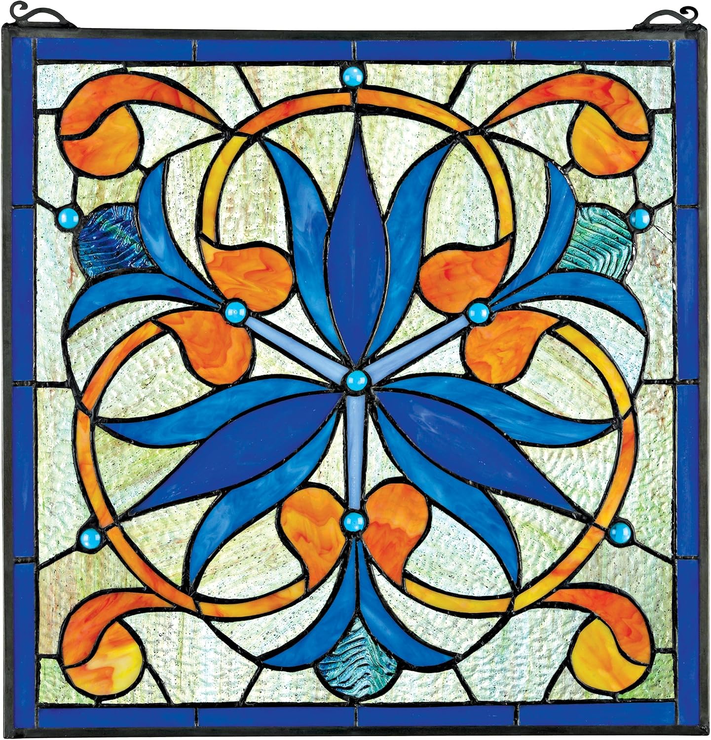 Design Toscano Mokara Orchid Trefoil Floral Stained Glass Window Blue Orchid