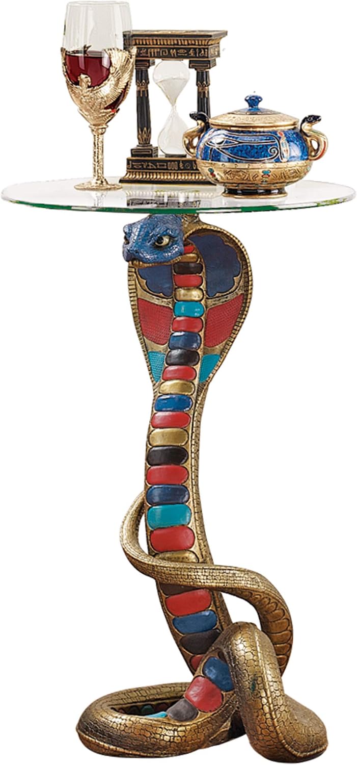 Design Toscano Cl5057 Renenutet Egyptian Cobra Snake Diety Side End Table, 16 Inches Wide, 24 Inches Tall, Handcast Polyresin, Full Color Paint