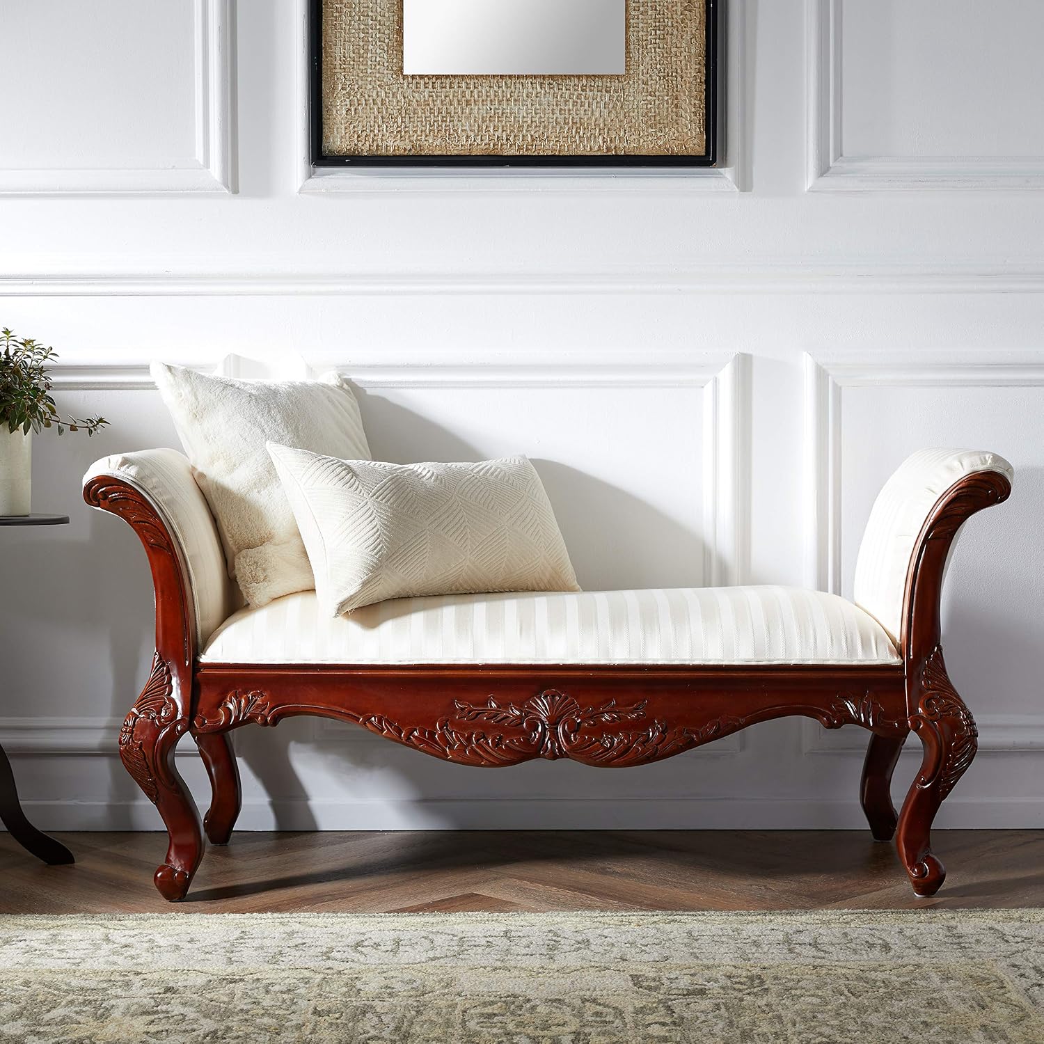 Design Toscano Maison Mehieu Upholstered Bench Seat, 5 Foot, Cherry