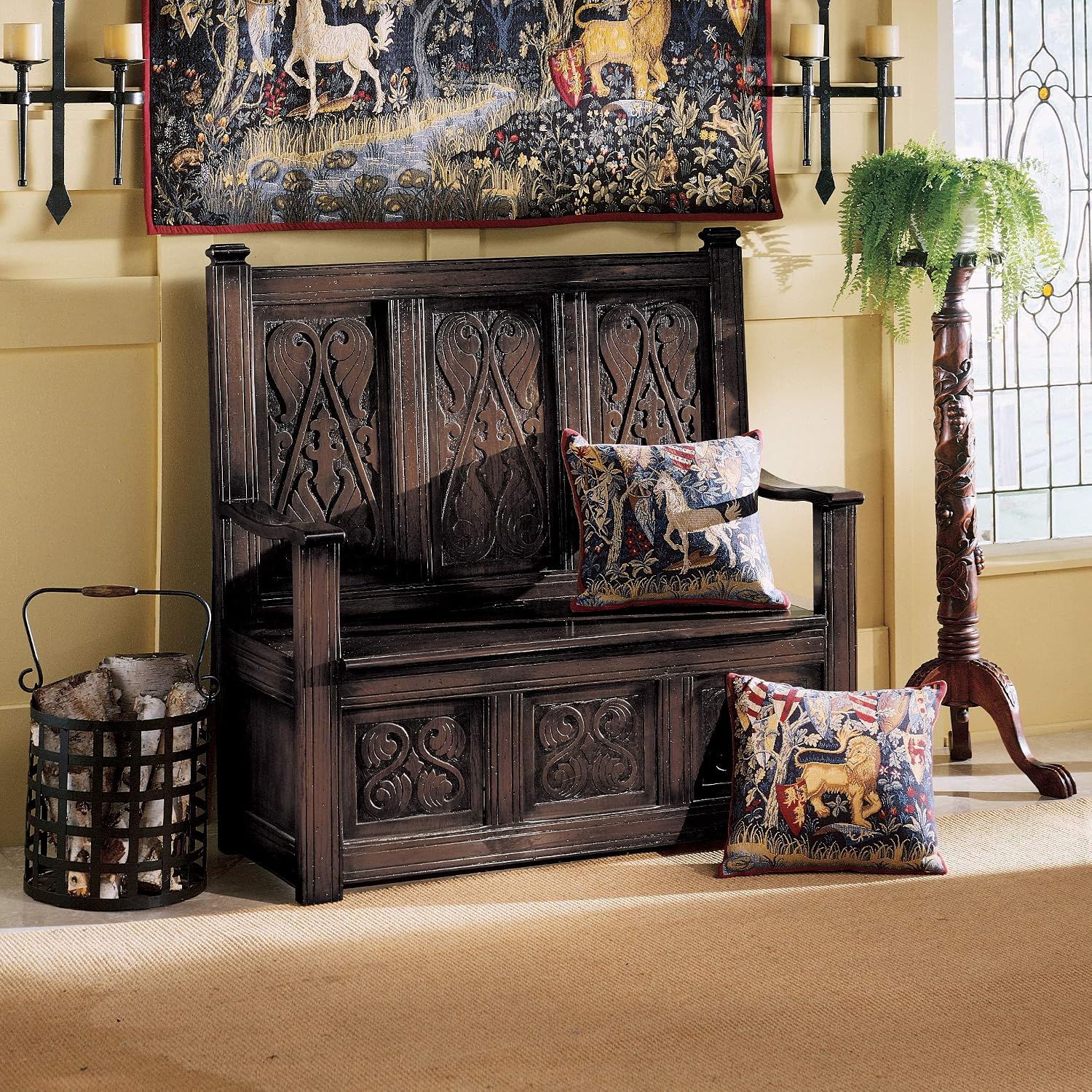 Design Toscano Historic Monk's Storage Wood Entryway Bench