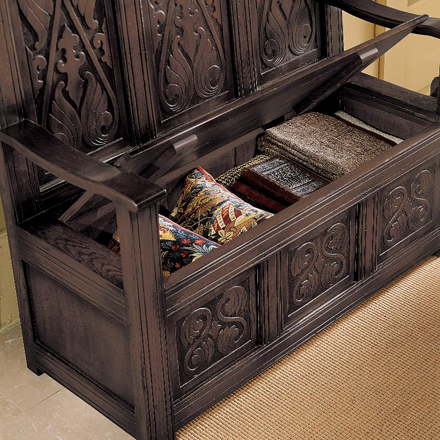 Design Toscano Historic Monk's Storage Wood Entryway Bench