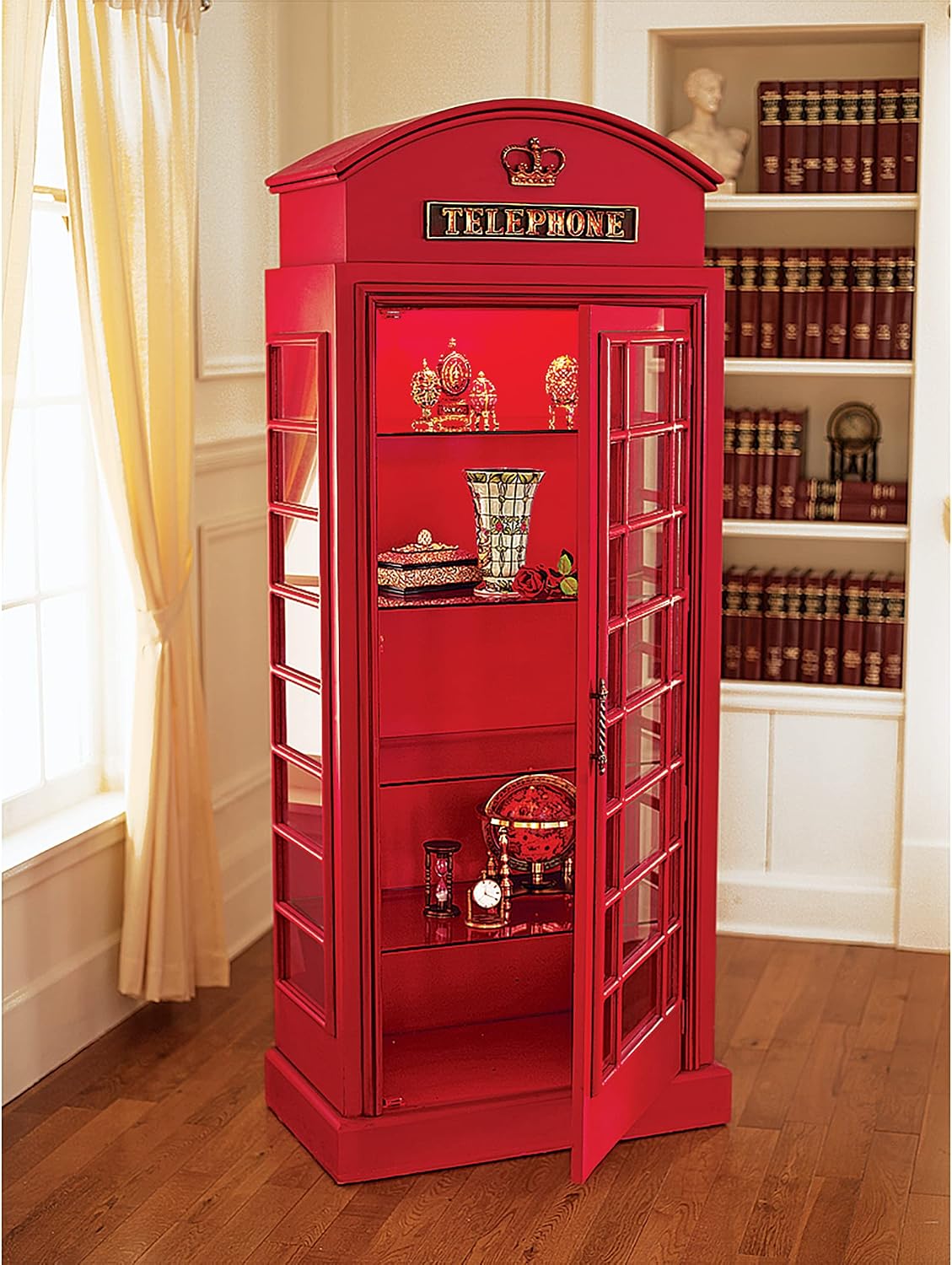 Design Toscano NE36832 British Telephone Booth Display Cabinet, Red Small