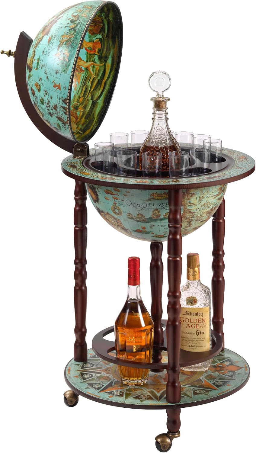 Design toscano sj360015 sixteenth century cielo replica globe bar liquor cabinet, 18 inches diameter, 36 inches tall, mdf, hardwood and paper, blue finish Cielo Blue