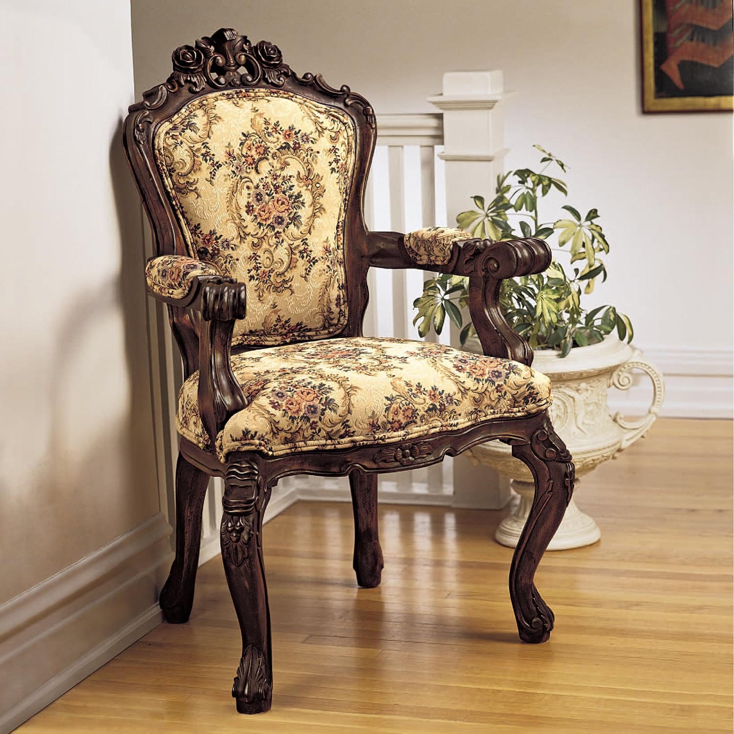 Design Toscano Rocaille Carved Victorian Armchair, 41 Inch, Gold