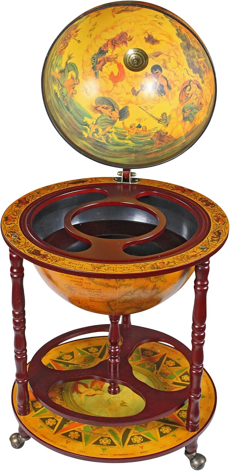 Design Toscano SJ45001 Sixteenth-Century Italian Replica Globe Bar Cart Sepia Tone