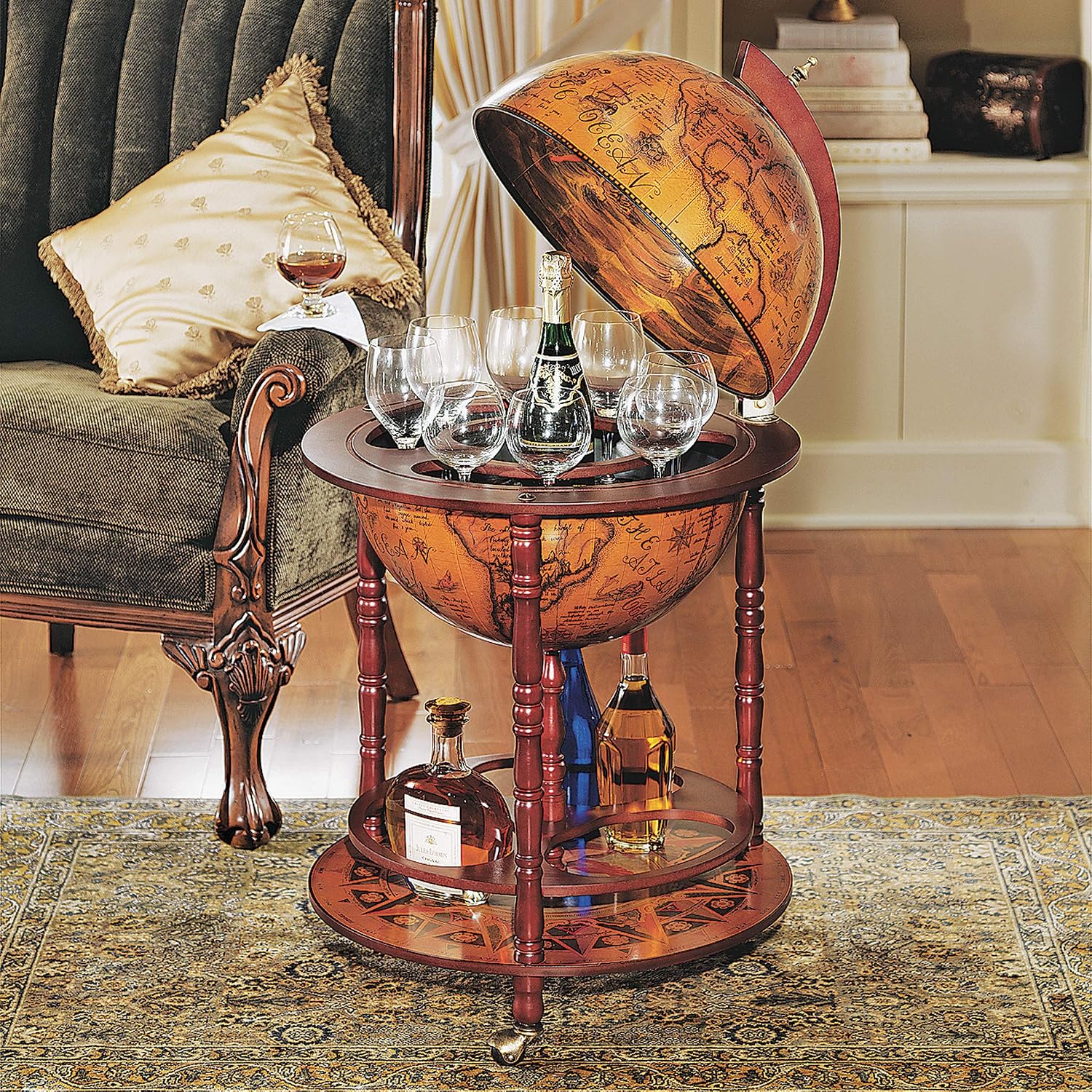 Design Toscano SJ45001 Sixteenth-Century Italian Replica Globe Bar Cart Sepia Tone