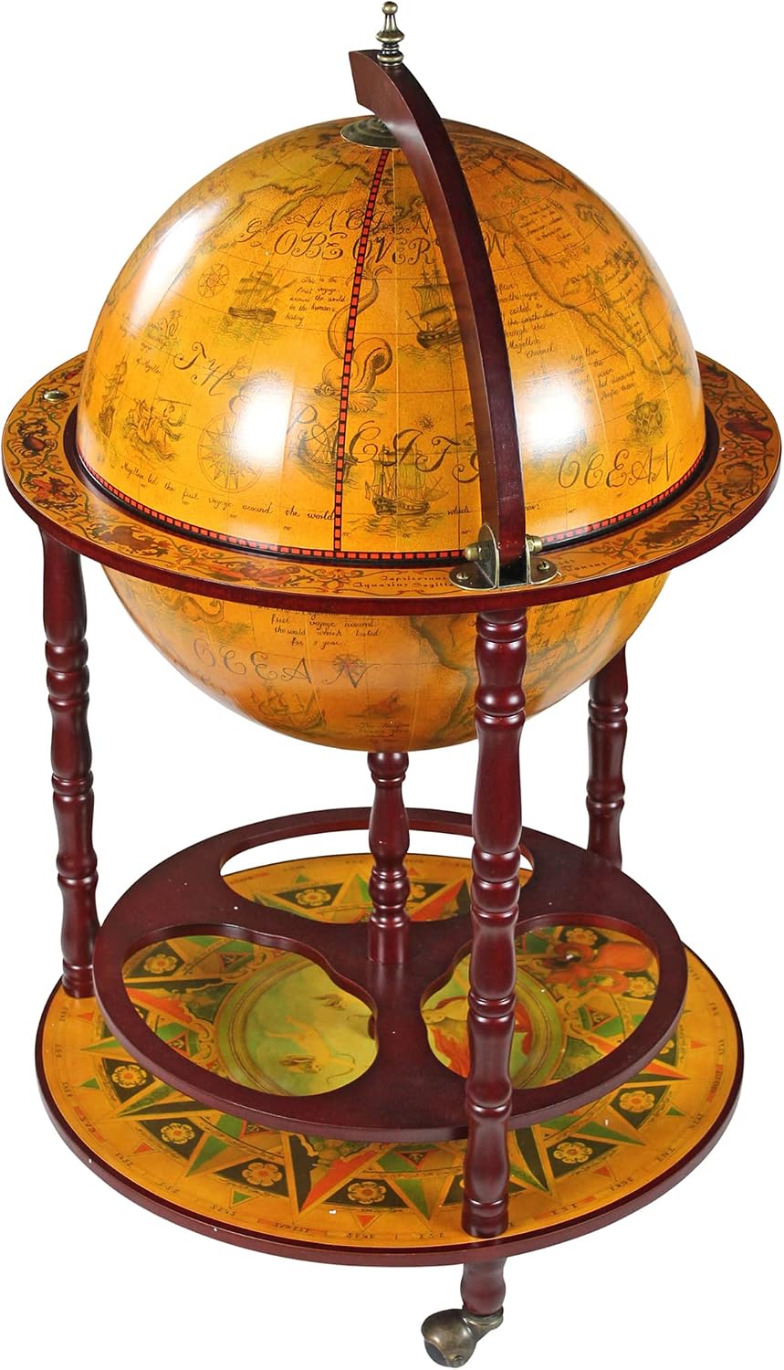 Design Toscano SJ45001 Sixteenth-Century Italian Replica Globe Bar Cart Sepia Tone