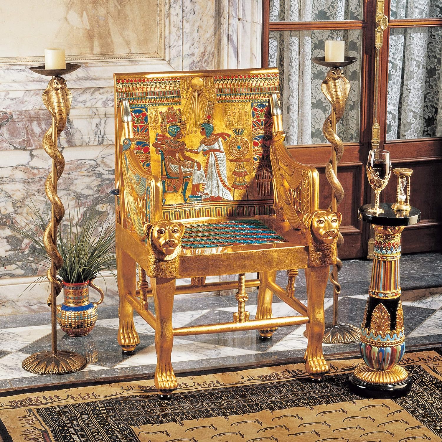 Design Toscano King Tutankhamen's Tomb Egyptian Throne Chair, 41 Inch, Gold